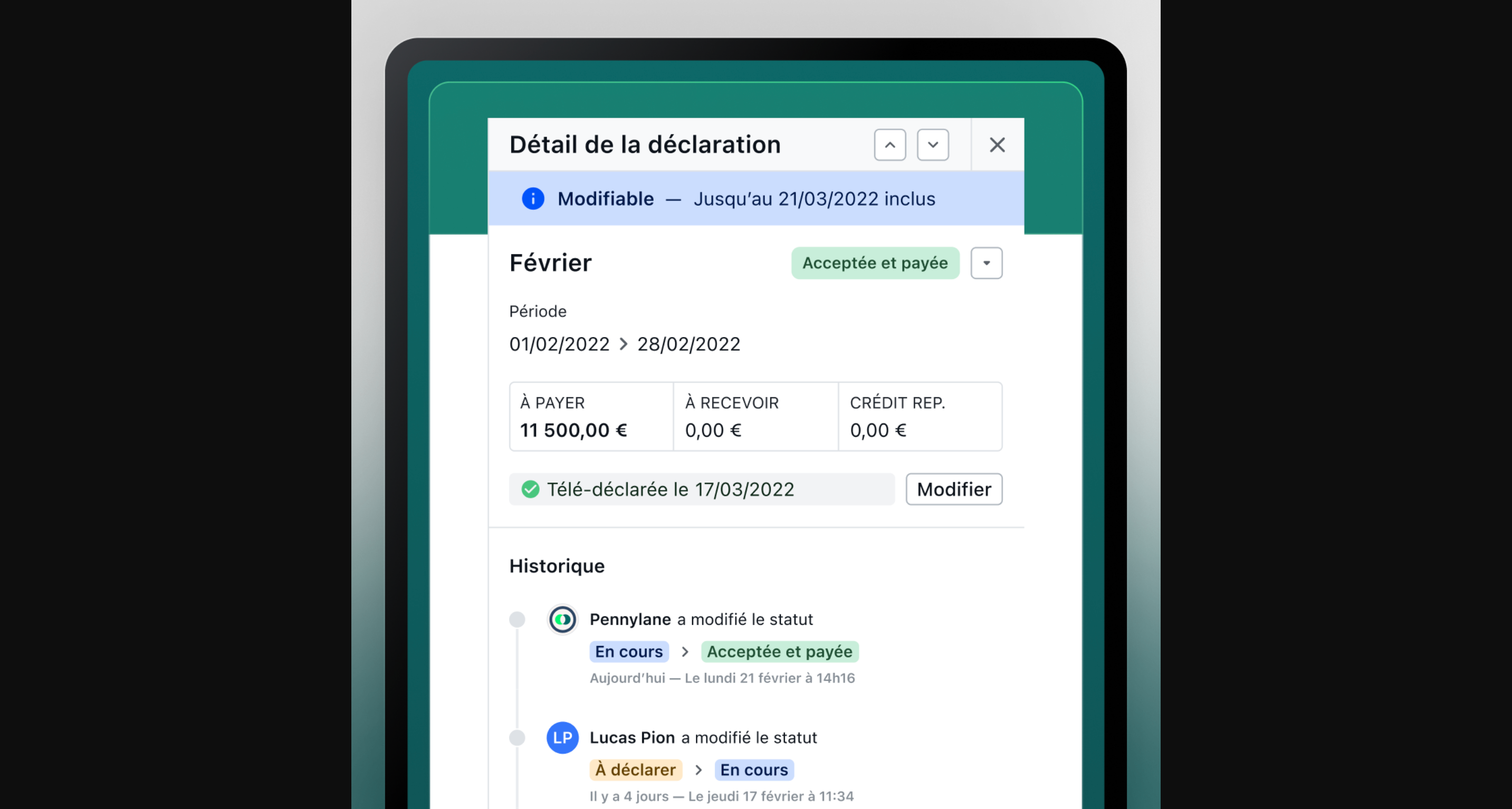 Interface Pennylane : tableau de bord comptabilité et vue financière temps réel