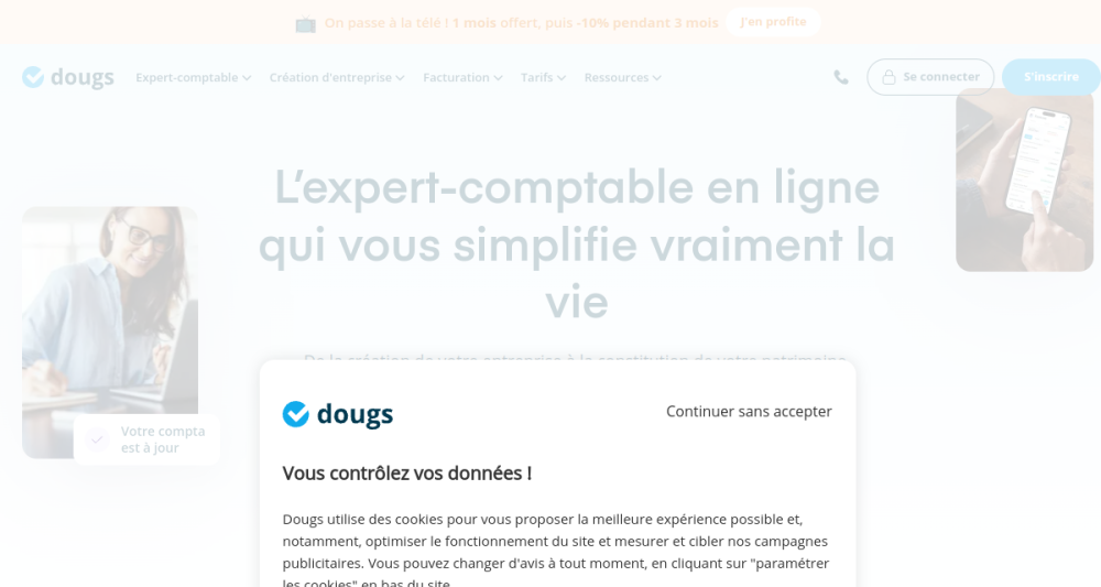 Page d'accueil de Dougs, expert-comptable en ligne et création d'entreprise