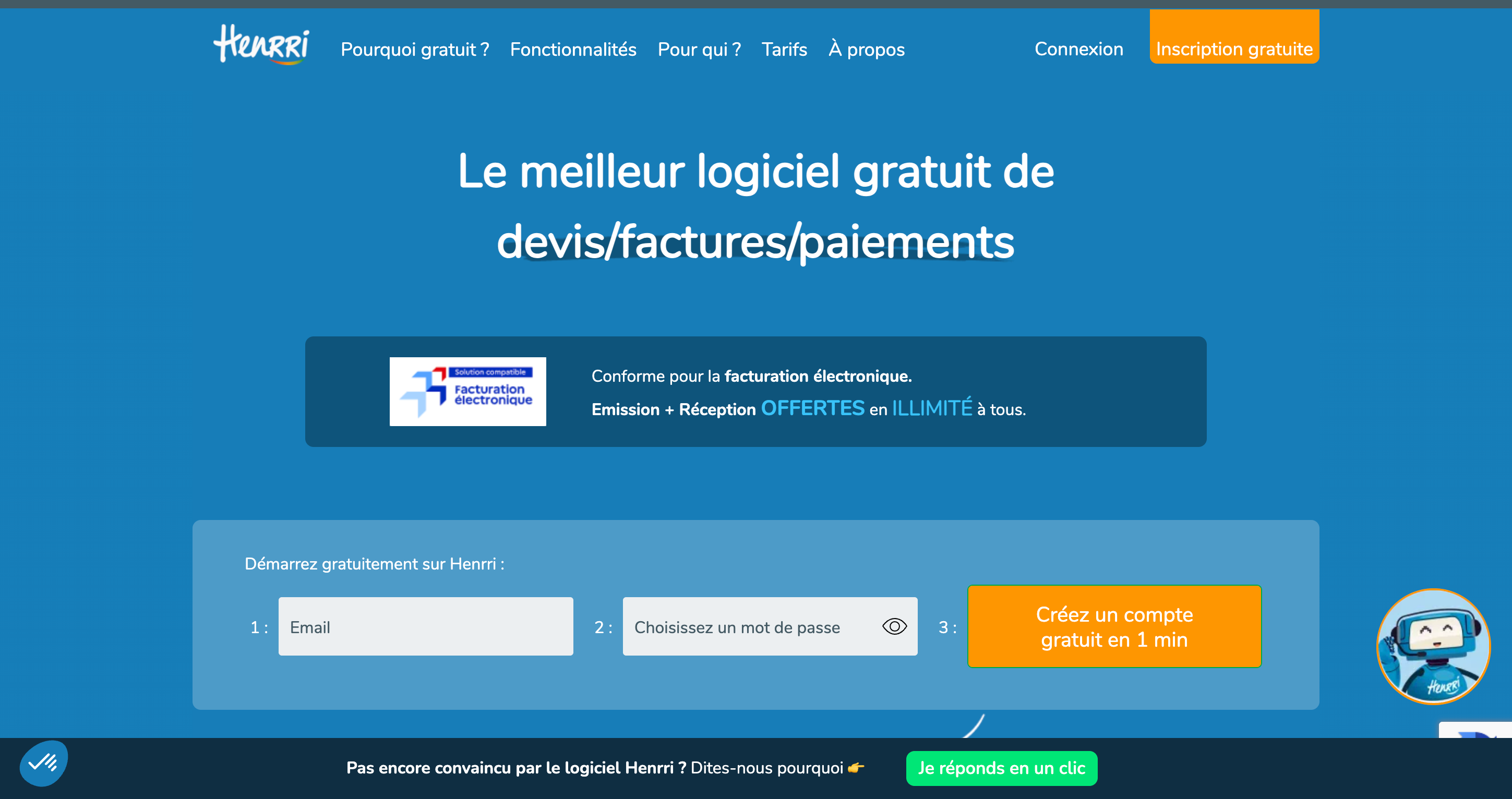 Interface du logiciel Henrri, gestion et facturation gratuite par Cegid
