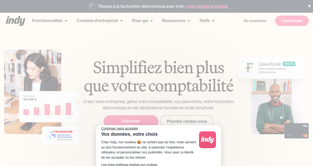 Page d'accueil d'Indy, logiciel de comptabilité et création gratuite
