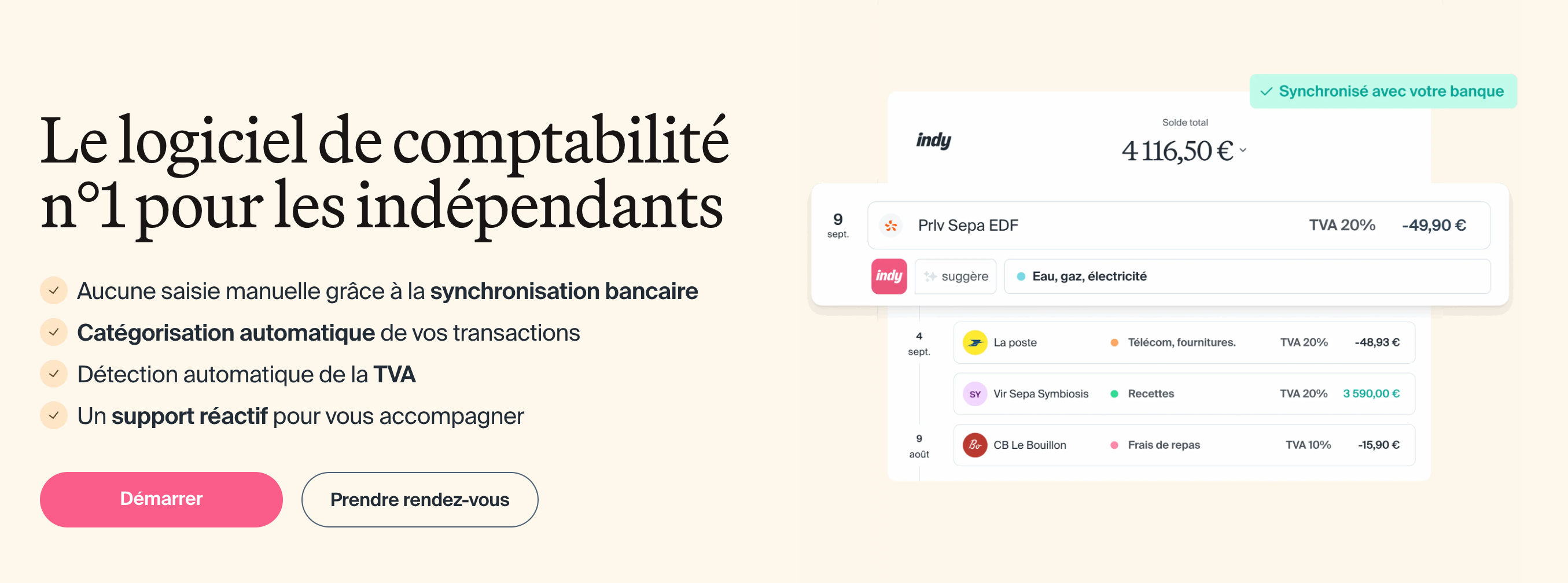 Interface du logiciel de comptabilité Indy