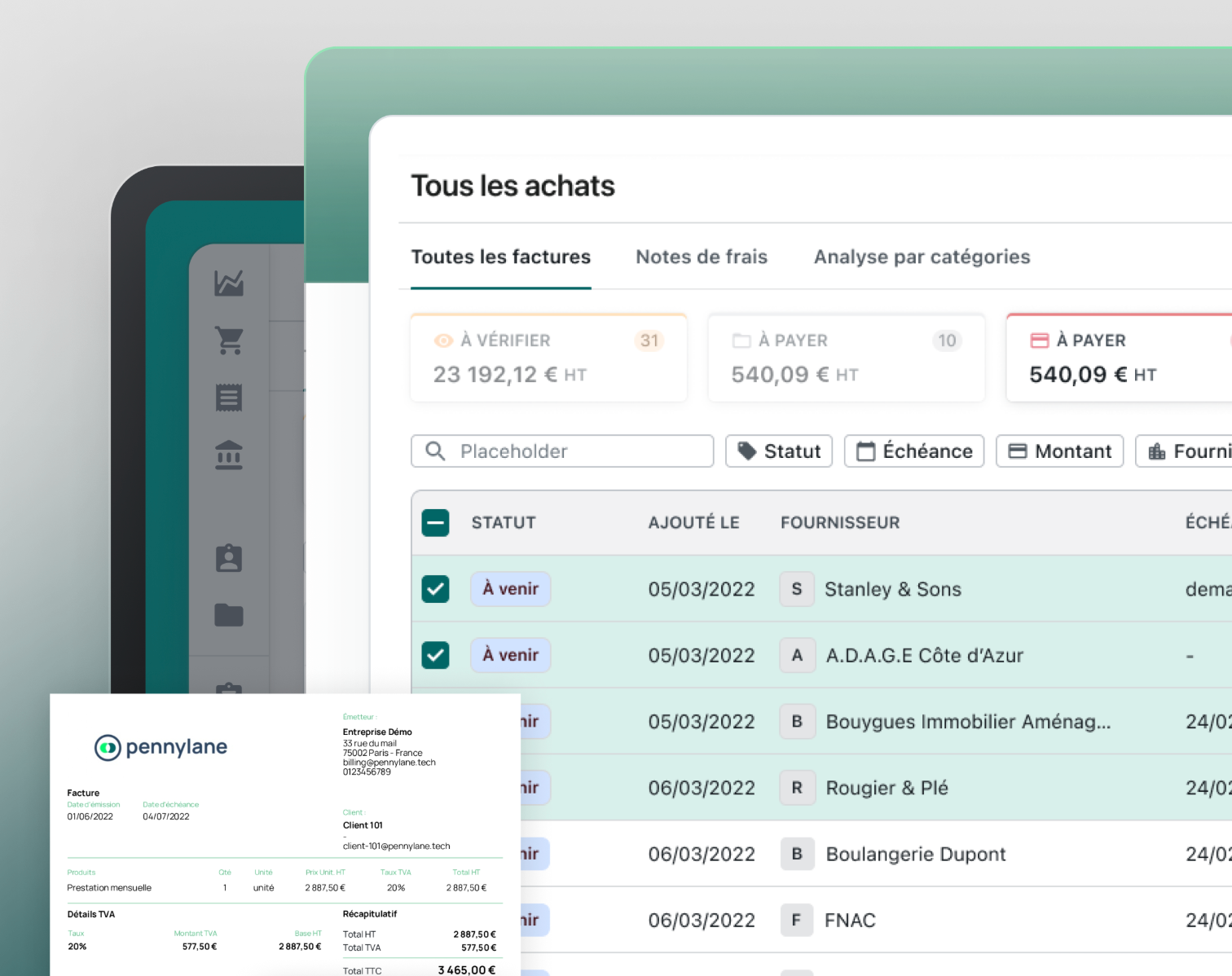 Module de facturation Pennylane : création de devis et factures, relances automatiques et paiement en ligne