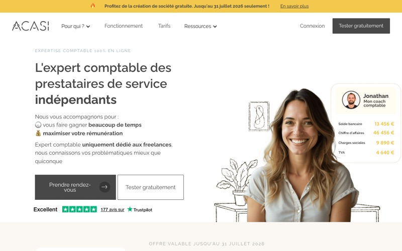 Interface Acasi - plateforme comptable en ligne