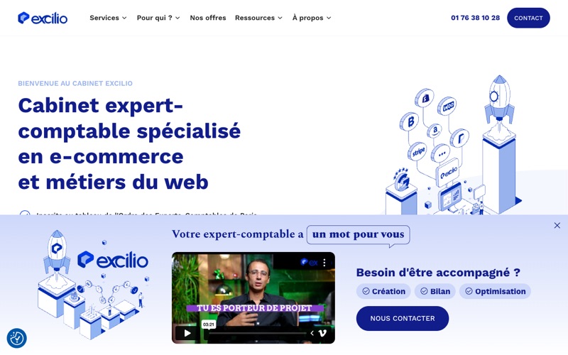Capture d'écran du site Excilio