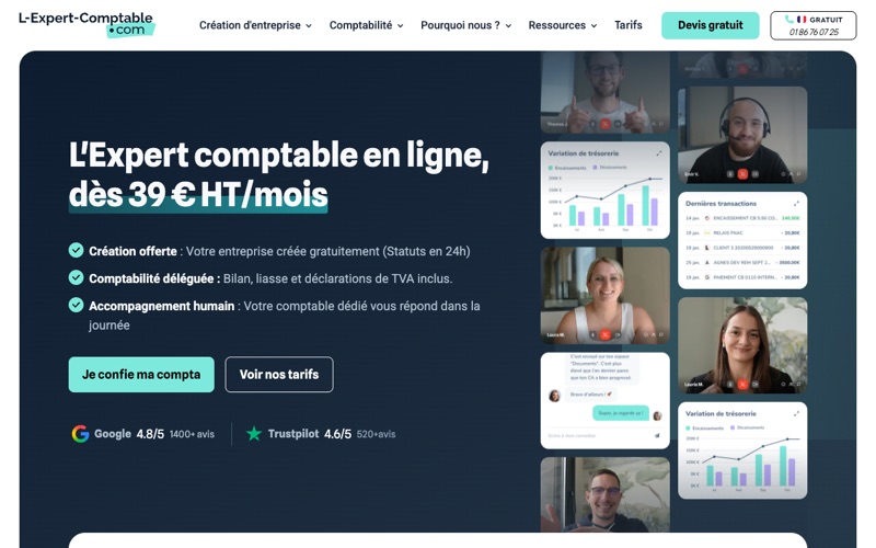Interface L-Expert-Comptable.com - cabinet comptable en ligne