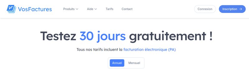 Page tarifs de VosFactures indiquant que toutes les formules incluent la facturation electronique