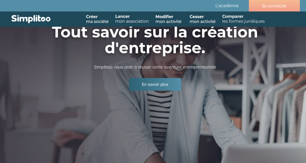 Page d'accueil de Simplitoo, création d'entreprise guidée en ligne